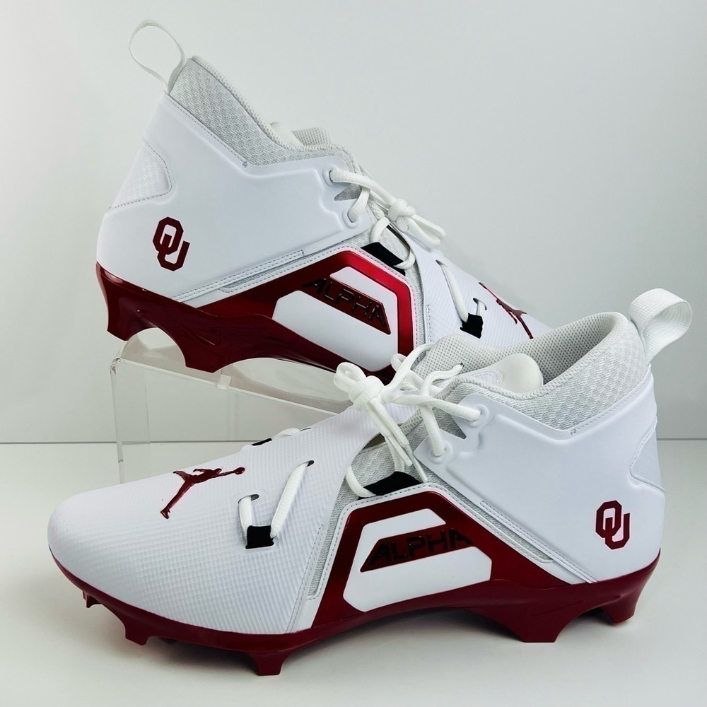 Nike Jordan Alpha Menace Oklahoma Football Cleats DH3367-104 Mens 14.5 Wide RARE